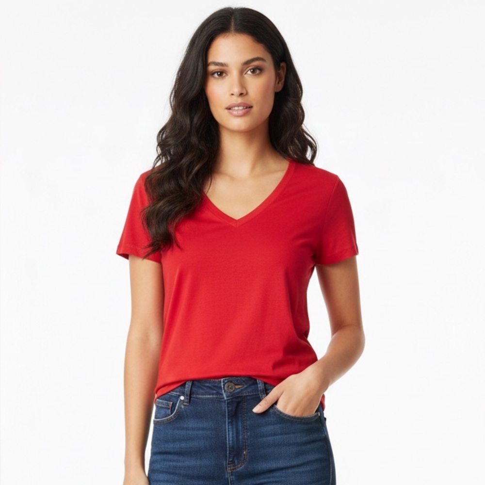 A/X Armani Exchange Red V-Neck T-Shirt Vibrant Designer Luxury Streetwear Size S